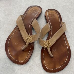 Tory Burch Tan Leather Thong Sandals